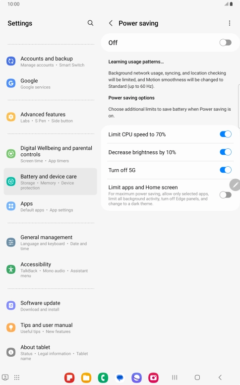 Press the indicators next to the required settings.