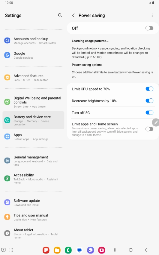 Press the indicators next to the required settings.