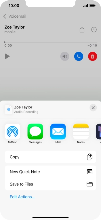 Press the required setting and follow the instructions on the screen to share or save the message.