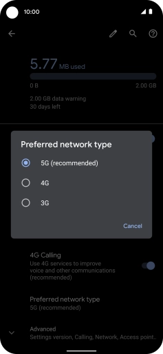 Press the required network mode.