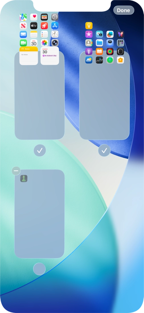 Press the delete icon next to the required home screen page.