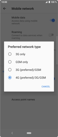 Press the required network mode.
