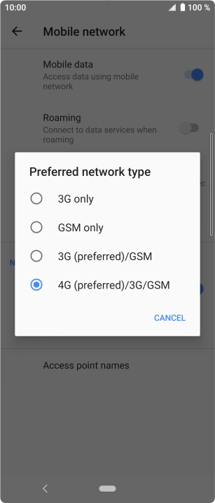 Press the required network mode.