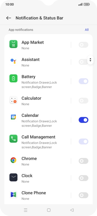 Press the indicators next to the required apps to turn the function on or off.