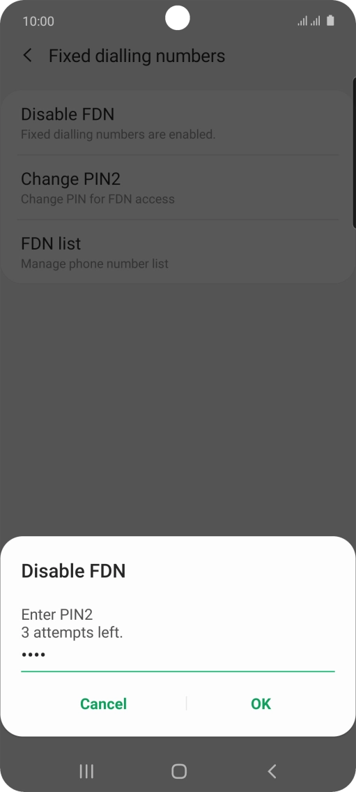 Key in your PIN2 and press OK. The default PIN2 is 0000.