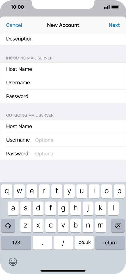 Press Username and key in the username for your email account.