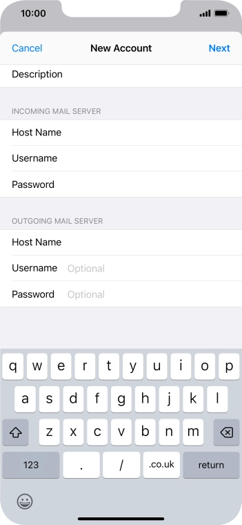 Press Username and key in the username for your email account.