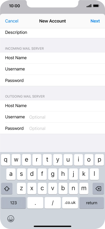 Press Username and key in the username for your email account.