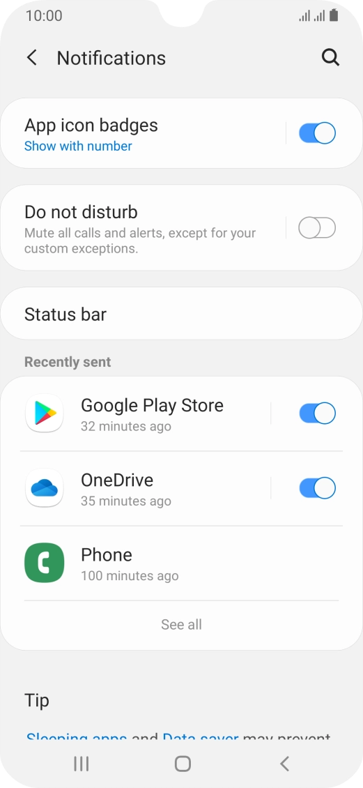 Press the indicators next to the required apps to turn the function on or off.