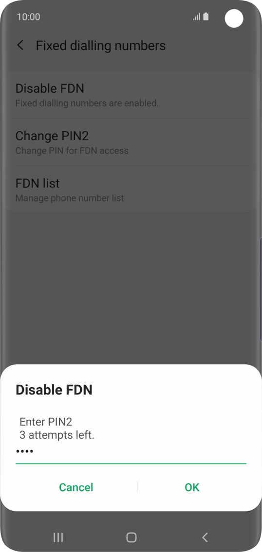 Key in your PIN2 and press OK. The default PIN2 is 0000.