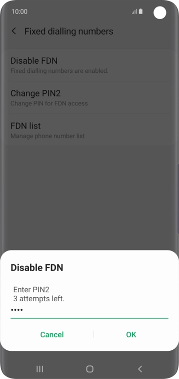 Key in your PIN2 and press OK. The default PIN2 is 0000.