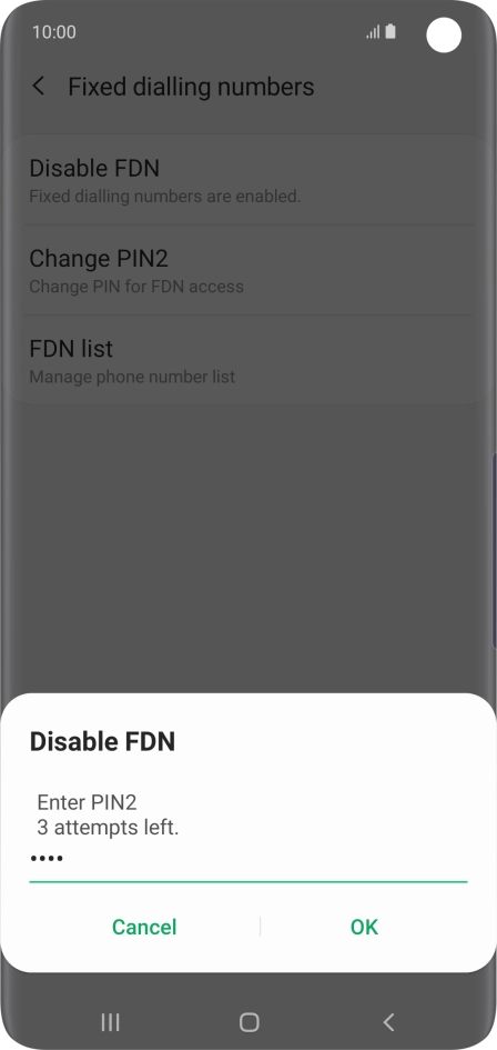 Key in your PIN2 and press OK. The default PIN2 is 0000.
