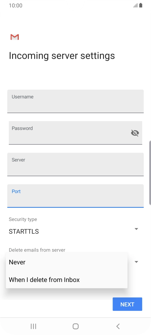 Press Never to keep email on the server when you delete them on your phone.