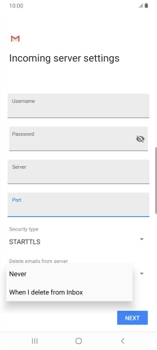 Press Never to keep email on the server when you delete them on your phone.