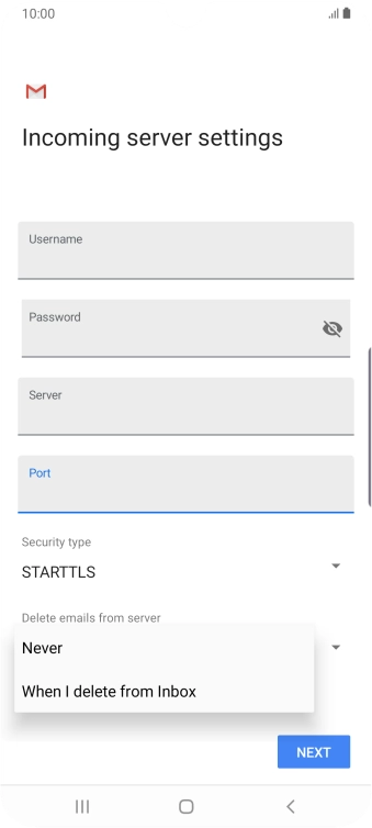 Press Never to keep email on the server when you delete them on your phone.