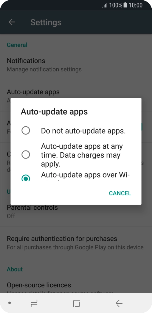 To turn off automatic update of apps, press Do not auto-update apps..