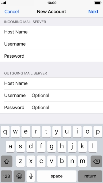 Press Username and key in the username for your email account.