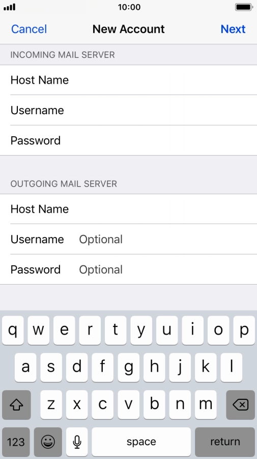 Press Username and key in the username for your email account.