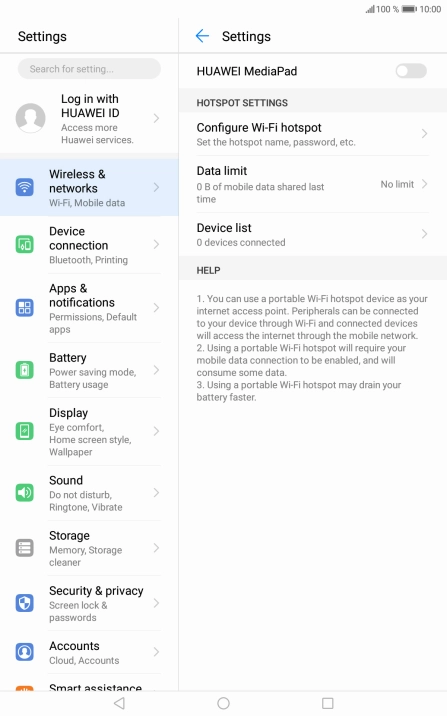 Press Configure Wi-Fi hotspot.