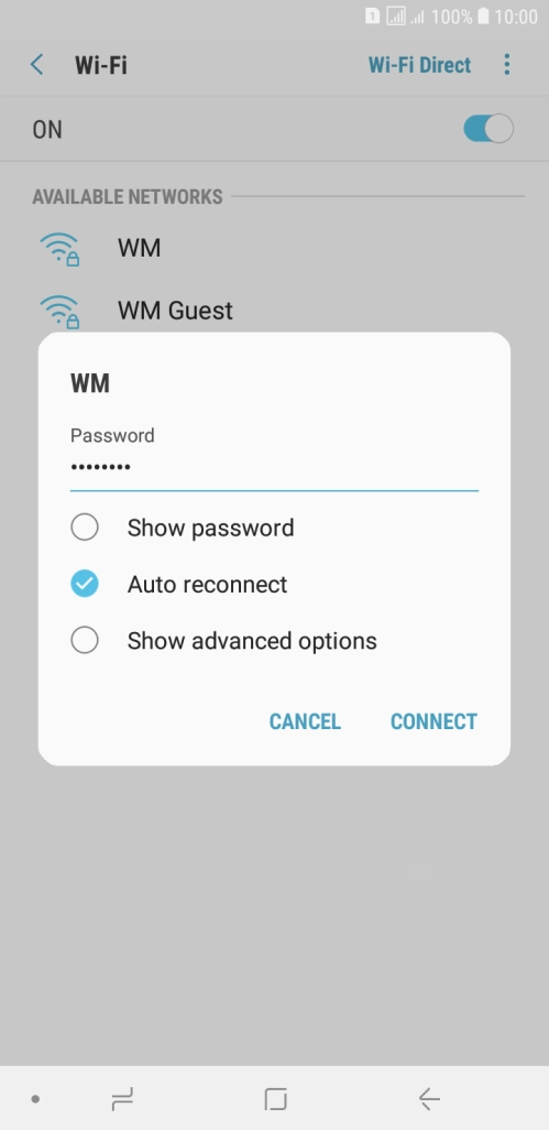 Key in the password for the Wi-Fi network and press CONNECT.