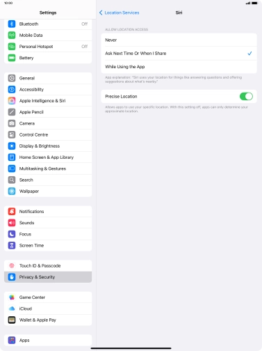 Press the required setting to turn the function on or off.