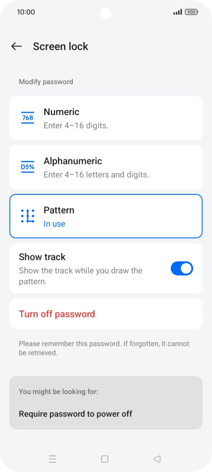 Press Turn off password.