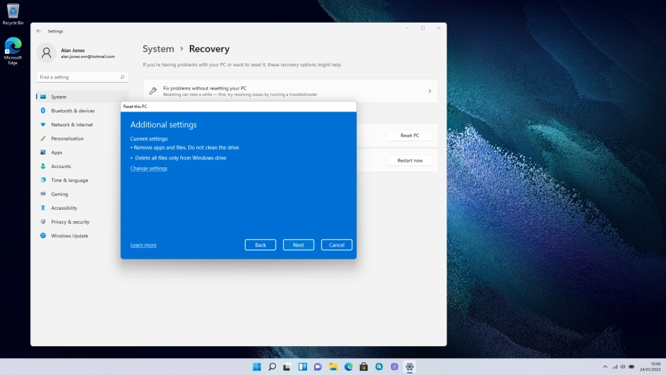 Click Change settings.