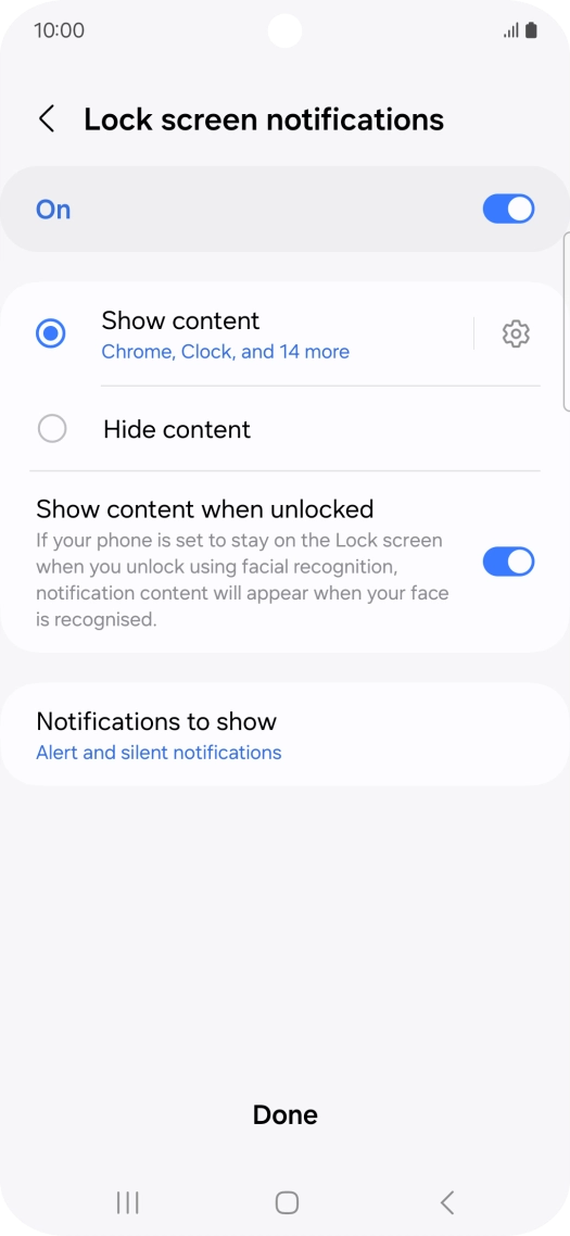 Press the required settings to turn them on or off.