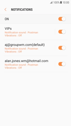 Press the indicator next to the required email account to turn the function on or off.