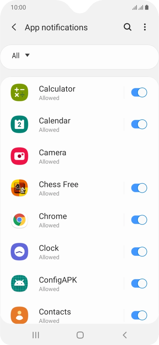 Press the indicator next to the required app to turn the function on or off.