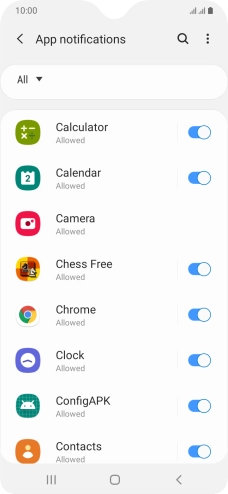 Press the indicator next to the required app to turn the function on or off.