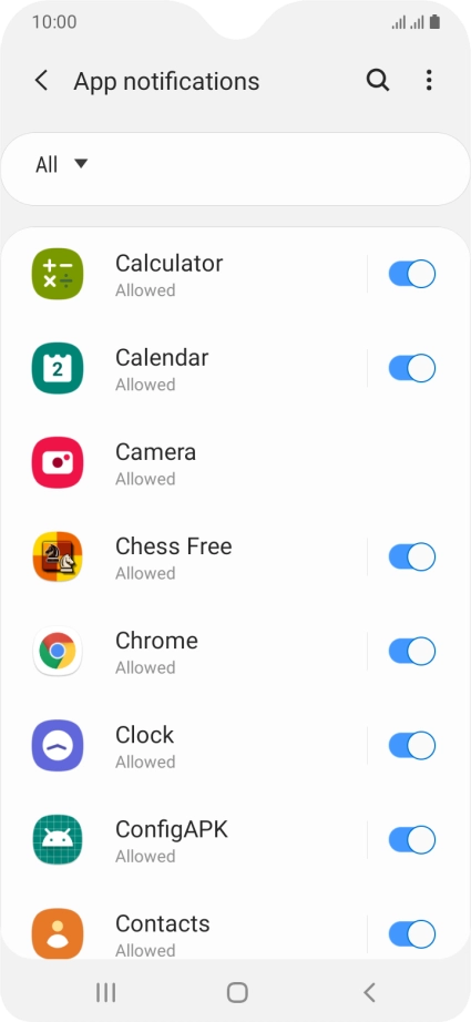 Press the indicator next to the required app to turn the function on or off.