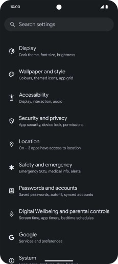 Press Security and privacy.