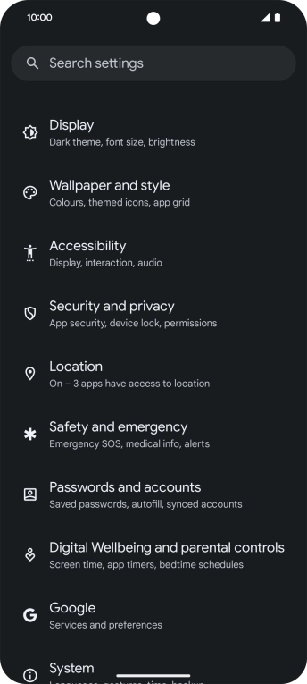 Press Security and privacy.