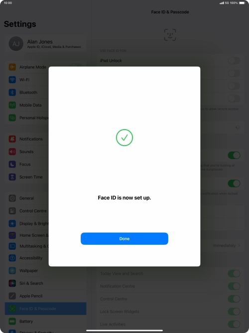Press Done. If you haven't previously selected a lock code, key in a code of your own choice twice.