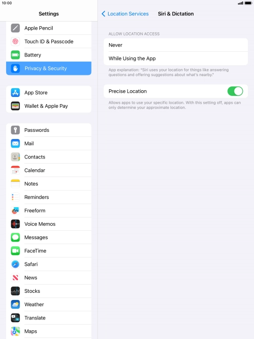 Press the required setting to turn the function on or off.