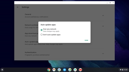 To turn on automatic update of apps using mobile network, click Over any network.