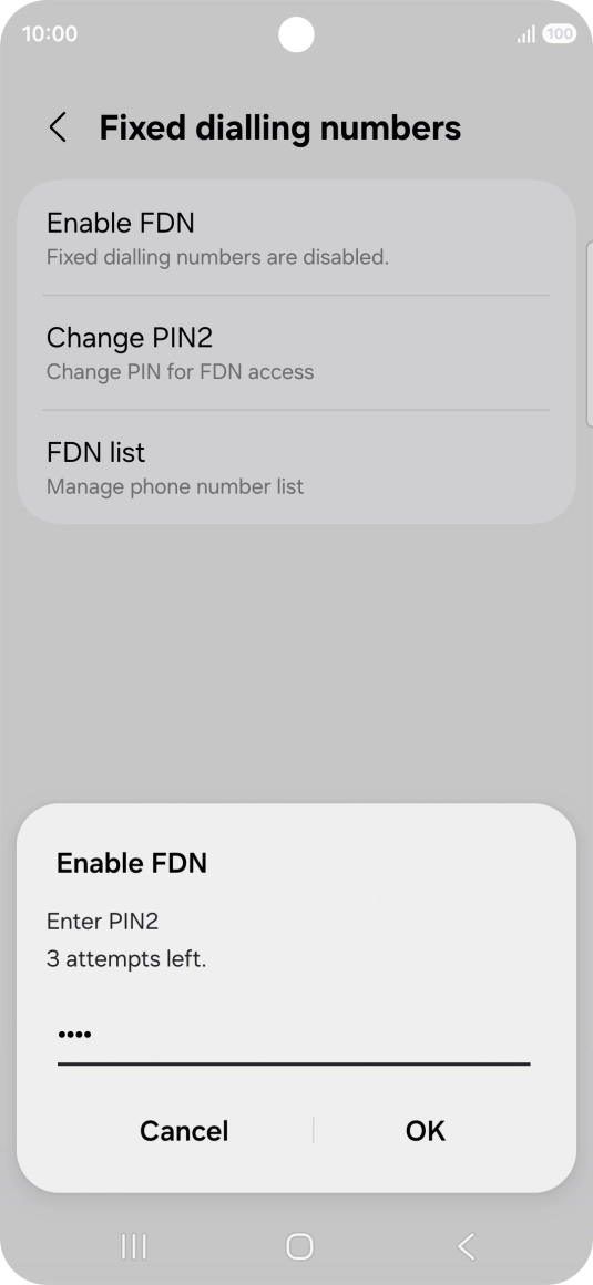 Key in your PIN2 and press OK. The default PIN2 is 0000.