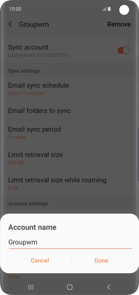 Key in the required name for the email account and press Done.