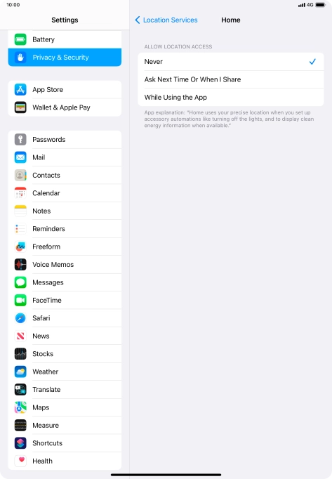 Press the required setting to turn the function on or off.