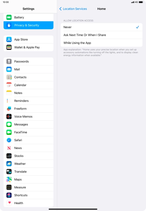 Press the required setting to turn the function on or off.