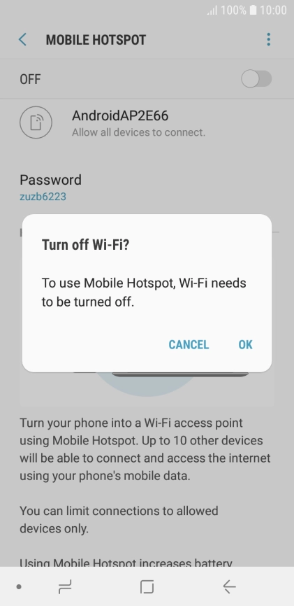 If Wi-Fi is turned on, press OK.