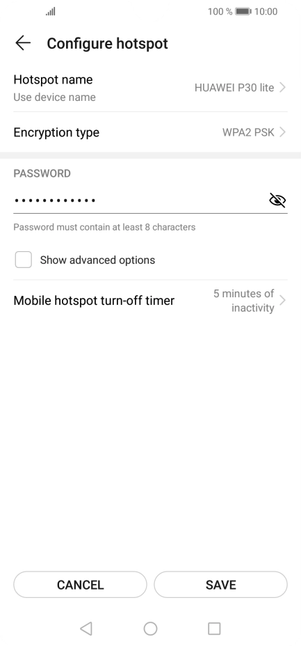 Key in the required password and press SAVE.