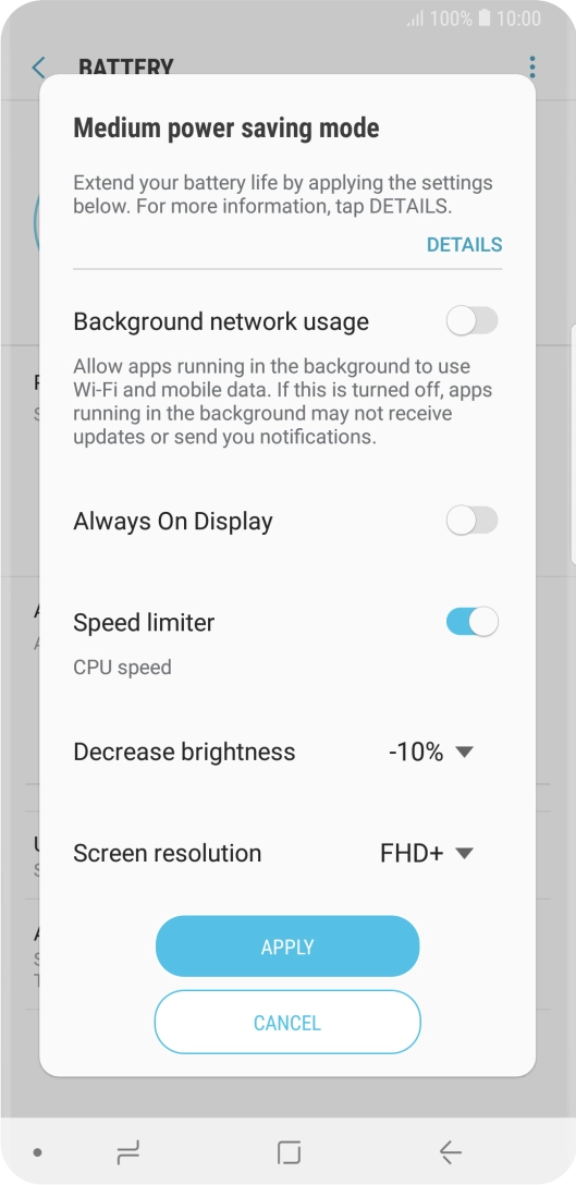 Press APPLY to turn on the function.
