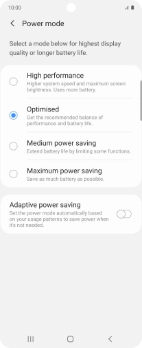 Press the required setting.