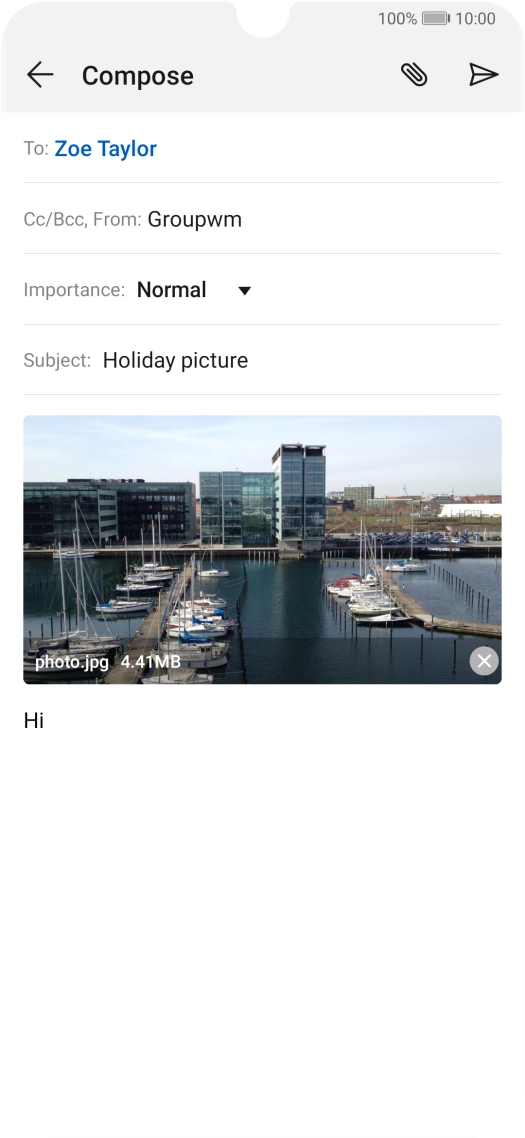 Press the send icon when you've finished your email.