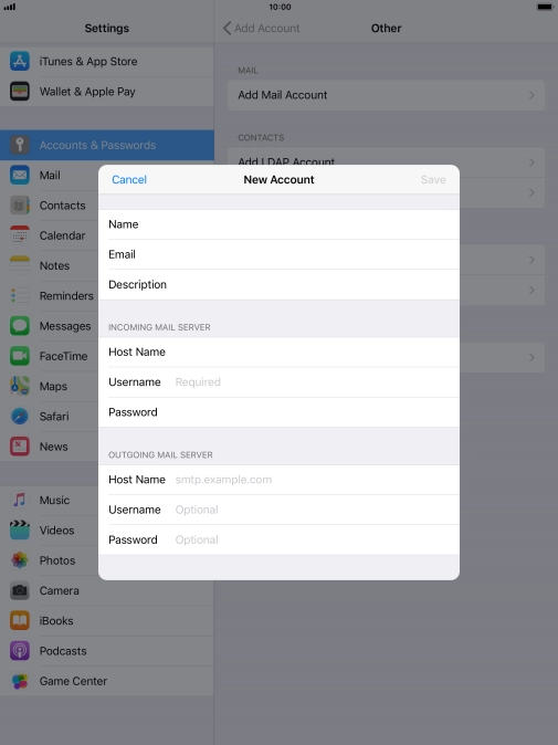 Press Username and key in the username for your email account.