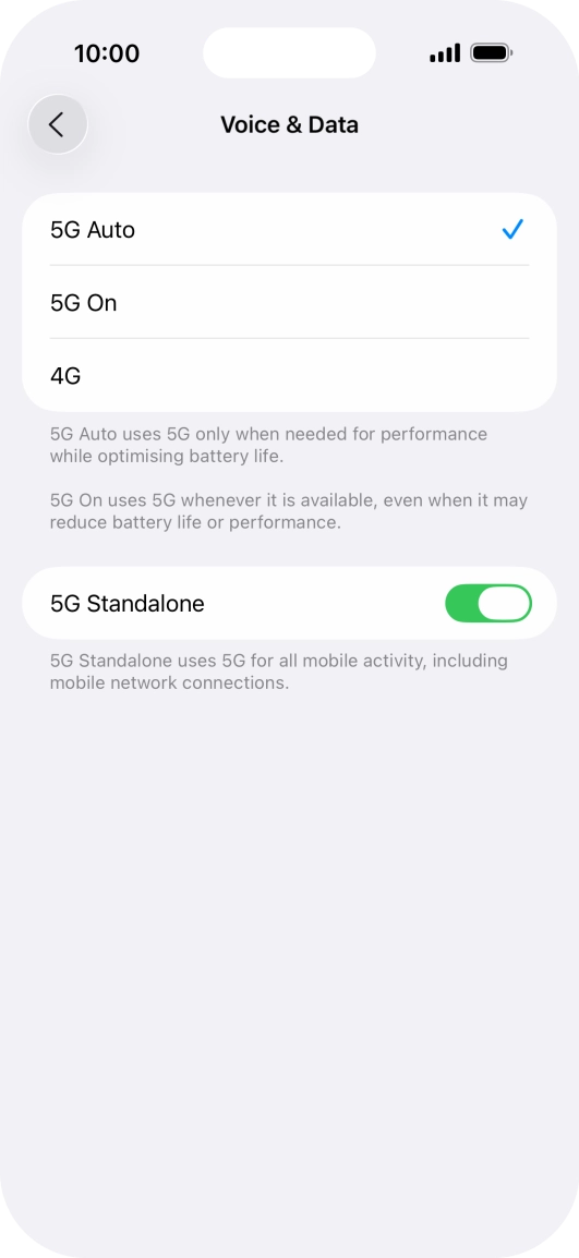 To turn on automatic switch between 5G and 4G, press 5G Auto.