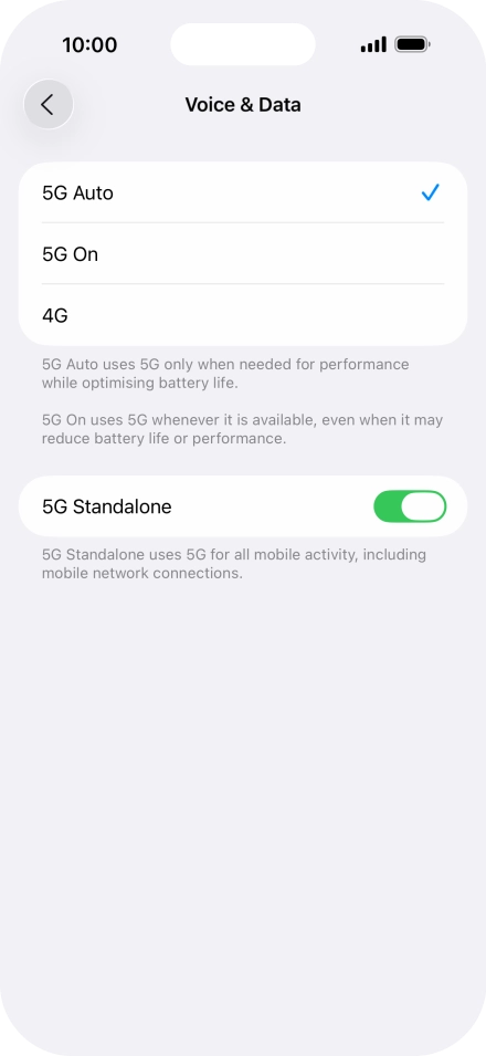 To turn on automatic switch between 5G and 4G, press 5G Auto.