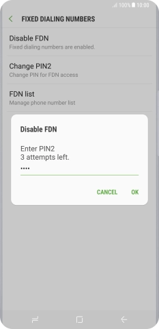 Key in your PIN2 and press OK. The default PIN2 is 0000.